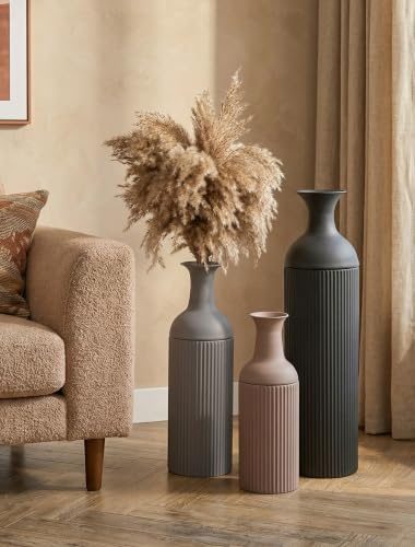 Sziqiqi Metall Bodenvase Groß Boho: Grosse Vase Boden für Pampasgras 3er | Dickes, Abnehmbaren Deckeln, Schwarz/Braun/Grau, 68/51/41cm, Modern, Sicher für Kinder und Haustiere, Wohnzimmer, Landhaus