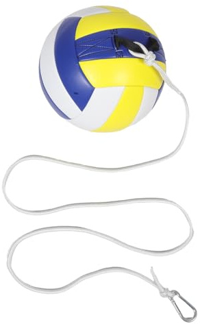 YARNOW Entraîneur de Volley-Ball avec Corde, Ballon D’entraînement Souple et Silencieux, Taille Standard, Couleurs Bleu Blanc Jaune, pour Volley-Ball en Salle et Amélioration du Smash