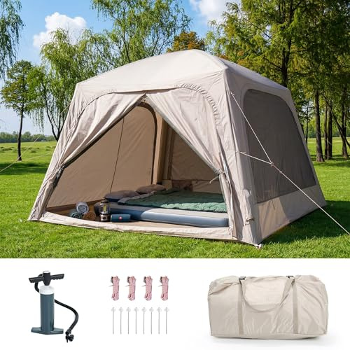 Ytaoeo Aufblasbares Zelt Camping Pavillon mit Luftpumpe Abnehmbarer Türvorhang Aufblasbares Campingzelt aus Wasserdichtem Oxford-Stoff Air Glamping Zelte für 4 Jahreszeiten Camping