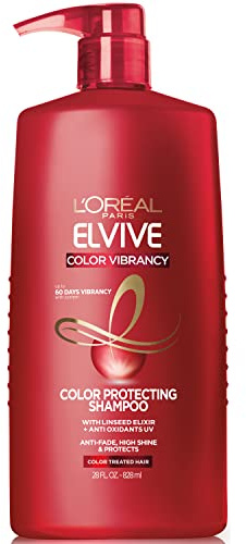 L'Oreal Paris Elvive Color Vibrancy Protecting Shampoo, for Color Treated Hair, Shampoo with Linseed Elixir and Anti-Oxidants, for Anti-Fade, High Shine, and Color Protection, 28 Fl Oz