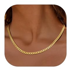 PROSTEEL Mens Curb Chain Necklace, Cuban Link Chains Gold Plated, 4mm Width, 18 Inches, Hip Hop Hypoallergenic 316L Stainless Steel Jewellery -Send Gift Box