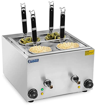 Royal Catering RCNK-4 Elektrischer Pastakocher (4 l, 4 Körbe, 2 x 1500 W, 230 V, Ablaufhahn, Edelstahl)