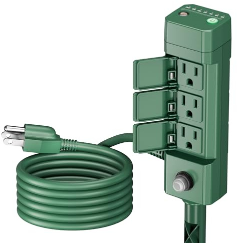 BN-LINK Outdoor Power Stake Timer, Dusk to Dawn Sensor for Outdoor Lights, 6 Grounded Outlets, 6ft Extension Cord, 1875W/15A,Christmas Decorations, ETL Listed
