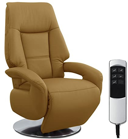 Cavadore Ledersessel Edinburgh / Fernsehsessel mit elektrisch verstellbarer Relaxfunktion / 2 E-Motoren / 74 x 114 x 77 / Echtleder: gelb