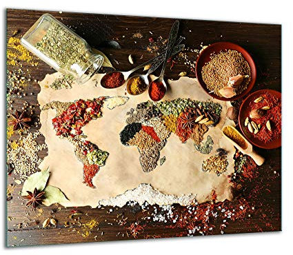 TMK Plaque de recouvrement, 60 x 52 cm, en verre, décorative, pour cuisinières électriques, à induction, protection anti-éclaboussures, planche à découper, bois, épices