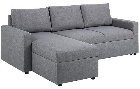AC Design Furniture Richard Ecksofa mit Chaiselongue, Schlaffunktion und Stauraum in Hellgrau, L-förmiges Sofa für 3 Personen mit Ausziehbettfunktion, B: 218 x H: 84 x T: 155 cm