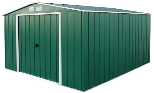 Duramax ECO 10 x 12 (11.68 m2) Metal Garden Storage Shed, Hot-Dipped Galvanized Metal Garden Shed, Tool Storage Shed, Strong Reinforced Roof Structure, Maintenance-Free Metal Shed, Green