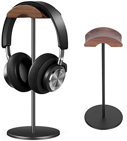 GGF Kopfhörer Ständer Headset Halterung aus Hochwertigem Walnussholz& Aluminium,Headset Ständer mit Anti-Rutsch Schwerer Basis,Kopfhörer Halter Geeignet für Tisch and Vitrine ﻿