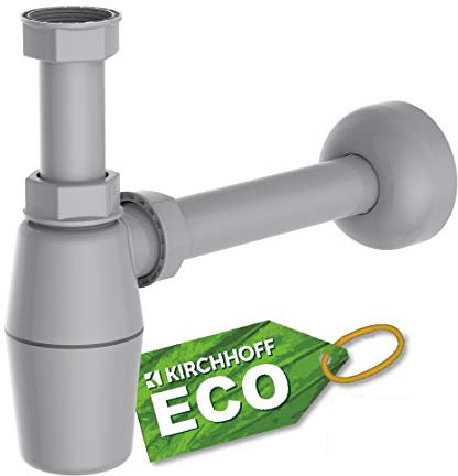 Kirchhoff 98803049 Siphon Eco Save 98803049-Scarico, plastica Riciclata, lavelli e lavabi, sifone a Tazza, Tubo di Scarico, Grigio
