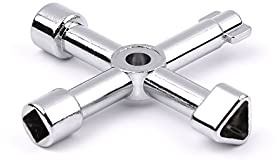AIYIBEN 4-Way Multifunctional Utility Key, Universal Control Cabinet Key Torque Wrench Cross Key, Used for Electric Gas Meter Box, Cabinet, Cabinet, Train Door Opening Key. (Argent)