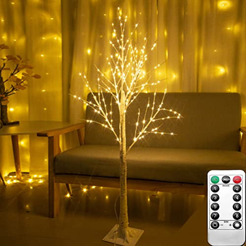 Arbre lumineux LED Arbre de Noël lumières Avec télécommande 180 cm 380 pièces blanc chaud LED 8 modes d'éclairage Alimenté par USB aspect bouleau décoration intérieure et extérieure pour fête mariage