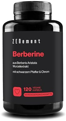 Berberina, 120 Cápsulas Veganas | con Pimienta Negra y Cromo para una mejor absorción | Extracto concentrado de Berberis Aristata | 500 mg | Sin Gluten, Sin GMO | Zenement