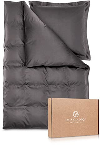 Magano® Luxus Bettwäsche 135x200 Grau | Bambus & Baumwolle Satin | 400 TC Premiumqualität | Hypoallergen & Klimaregulierend | Deckenbezug 135x200 cm + Kissenbezug 80x80 cm | Anthrazit Dunkelgrau