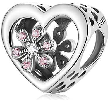 Herz Charms für Pandora Armband,925 Sterling Silber Sakura Liebe Zirkon Anhänger