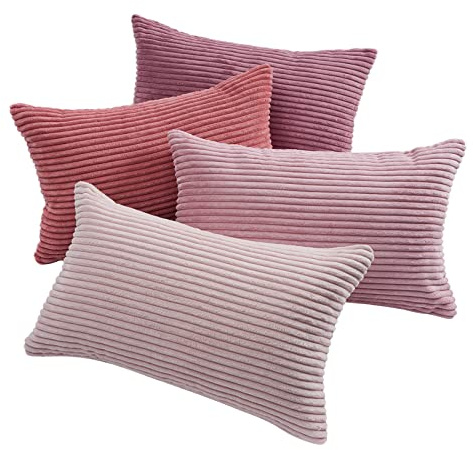 Topfinel Fundas de Cojines 30x50 Funda para Cojin Decoracion Hogar Sofa Cama Sillas Jardin Salon de Estar Dormitorio Habitación de los niños Pana Modernos Rosa 4 Piezas