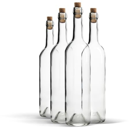 WYSKONT Weinflaschen 750 ml klar mit Korken – 16 Stück Bordeaux Glasflaschen zum Befüllen – Leere Glasflaschen für Wein, Likör, Saft, Öl – stabile Glasflasche Set 750 ml luftdicht verschließbar