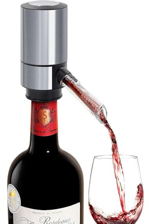 ELMWAY VinoLux Series Electric Wine Aerator Pourer by ELMWAY – Stainless Steel Design, Enhances Flavor & Aroma with Low-Noise Operation, Battery Powered (4 × AAA Required), Gift for Wine Lovers