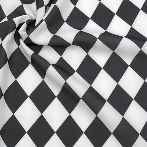 STOFFKONTOR Modestoff Dekostoff Raute - Meterware, Farbe Schwarz-Weiss - zum Nähen von Bekleidung, Dekorationen UVM