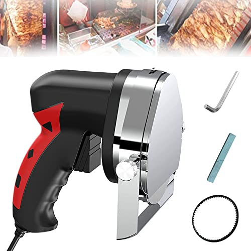 MLUENF Macchina, Coltello Elettrico per Kebab affettatrice per Barbecue Manuale mannaia per Carne taglierina per Kebab in Acciaio Inossidabile, Spessore Regolabile