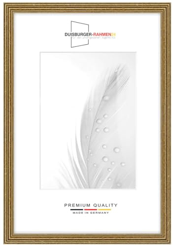 Duisburger-Rahmen24 Cadre photo en bois massif Rétro 60 x 90 cm en Vieux-Or Baroque | Verre synthétique antireflet | Cadre pour affiches | Puzzle | collage DR089