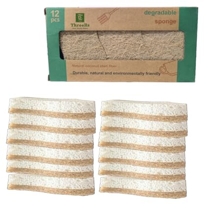 Confezione da 12 spugne abrasive naturali, biodegradabili, resistenti, antigraffio, per cucina, bagno, casa, pentole antiaderenti
