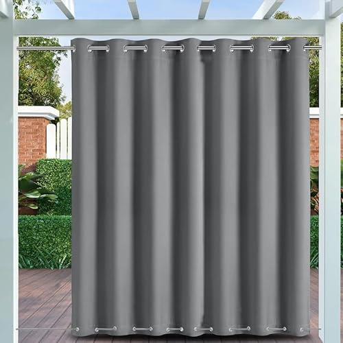 BliRiki Outdoor Vorhänge mit ösen Oben und Unten, Outdoor Vorhänge Wetterfest Sonnenschutz Blickdicht Outdoor Gardine für Pavillon Terrasse | 1 Stück, Grau, B254xH132cm