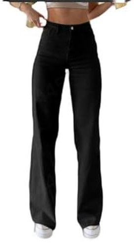 Jeans de Moda de Cintura Alta para Mujer - Negro - S