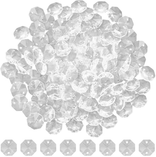 SOFPLATE 1 låda 120 st oktagonpärlor i glas, storpack prisma kristallpärlor, 14 mm, 2 hål, kristallkrona, ersättningsdelar, länkar, solfångare, fasetterade pärlor för gör-det-själv-lampa, hängande