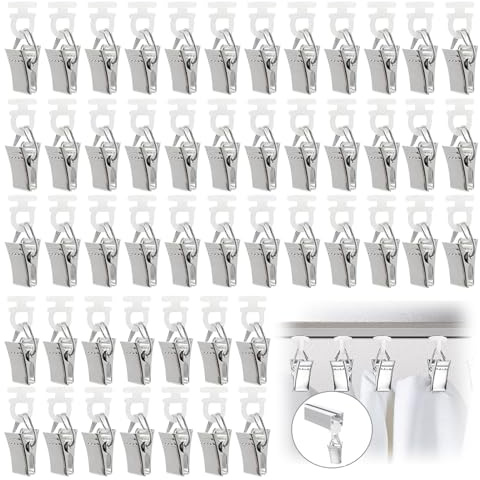 50 Stück Kopf Vorhang Clips für Schiene Vorhang Klammern mit Rollen Gardinen-Clips Metall Gardinengleiter Clip mit Drehbarer Für Raumteiler, Duschräume, Erkerfenster, Wohnwagen, Duschvorhang