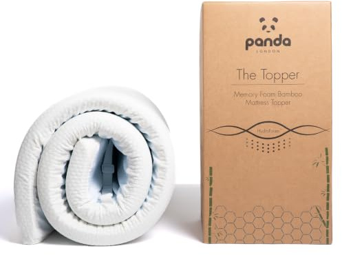 Panda® Gel Infused Memory Foam Bamboo Mattress Topper - UK Single | 5cm Thick | Medium Firm Softness | Orthopaedic Neck, Spine, Hip Support | Adjustable Straps | Temperature Control | Long Lasting