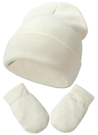 DRESHOW Toddler Beanie Kids Invierno Sombreros de Punto con Guantes Set Bebé Niño Pequeño Invierno Cálido Gorro de Punto con manopla para 3 Meses - 5 Años Niñas Niños