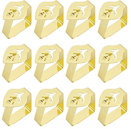 Generisch 12 Stück Tischtuchklammern Edelstahl, Tischdeckenklammer Dicke Tischabdeckungsklemmen Draußen Tischdecke Clips Tischtuch Clips für Familie, Restaurant, Garten, Hochzeiten, Party (Gold)