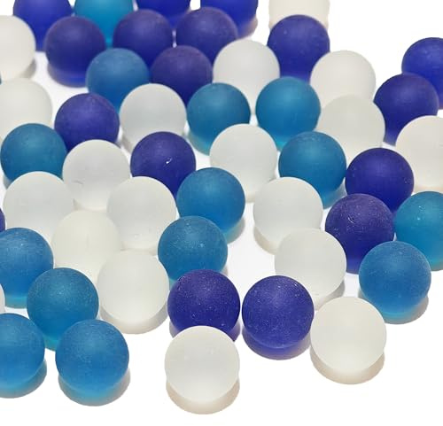 QYGL Frosted Sea Glass Ball Beads, Blue Mixed Seaglass Marbles - 1LB Decorative Glass Gemstones, Round Marble Beads, for Vase Fillers, Aquarium Rocks, DIY Crafts, Home Decor