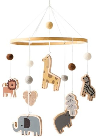 Handgemachtes Mobile Baby mit Filzkugeln und Tieren, Mobile Waldtiere Mobile Tiere Baby, Baby Mobile für Bett, Mobile Baby Windspiele, Mobile Baby Hölz Babybett für Babys, Jungen und Mädchen