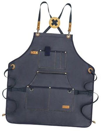 MagiDeal Delantal de lona Delantal para exteriores Delantal cruzado en la espalda Delantal de trabajo para barbacoa Delantal de chef para mujeres y hombres, Azul