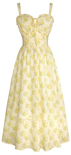 SCARLET DARKNESS Robe solaire d'été décontractée pour femme coupe évasée sans manches à bretelles spaghetti à motif floral pour la plage, Motif floral jaune., L