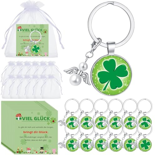 Kasyat 12 Set Glücksgeschenken Umfasst 12 Glücksbringer Schlüsselanhänger 12 Engel Schlüsselanhänger 12 Grußkarte und 12 Weiße Organza Säckchen mit Kordelzug