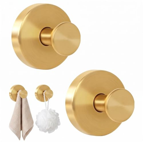 Lot de 2 crochets à ventouse pour salle de bain, serviette de douche, porte-gobelet doré, crochets amovibles en laiton lourd en acier inoxydable, sans perçage, pour rideau de cuisine