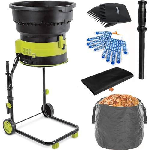 Trituratore elettrico per foglie da giardino, 8000 giri/min, trituratore per compost, trituratore per foglie con ruote, rastrello per foglie, borsa portaoggetti, diametro imbuto 54 cm 30cm-Power Cord
