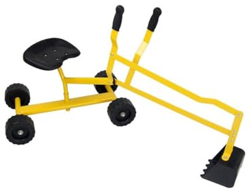 FANTASK Pelle et Roues à 360° - pour Enfants jusqu'à 50 kg - en métal - pour s'asseoir Dessus - Excavatrice - Bac à Sable - Jaune
