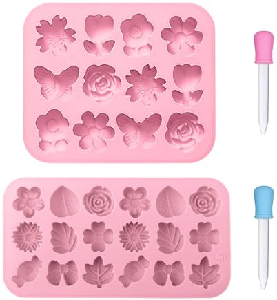 IDNVFY 2 Pezzi di Forma del Fiore E 2 Pezzi Cadono, Teglia da Forno in Silicone con Una Scala, Adatta per Torte, Biscotti, Cioccolato.