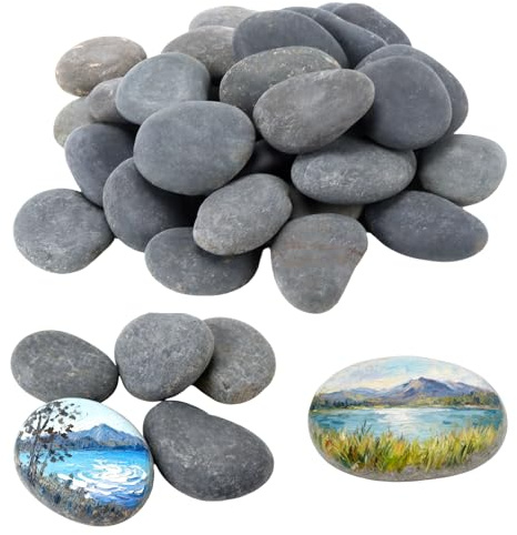 JIAYUET 30 Piece Pebbles for Painting, 5-8cm Smooth River Rocks for DIY Art Projects, Stone Painting Garden Decoration