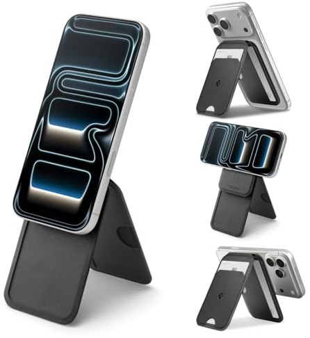 Spigen Slim Fold MagFit Magnetic Wallet MagSafe Card Holder Stand Tripod Compatible with iPhone 17/16/15/14/13/12 & Pixel 10 Series MagSafe-Compatible Pixelsnap - Black (3-Cards)