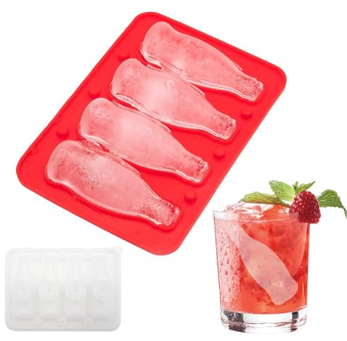 Derwrtup Molde de silicona para helado, forma de botella con tapa, fácil extracción, 4 compartimentos, para fiestas familiares, cócteles, whisky, bebidas y cocina