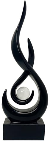 Kamanan Flamme Skulpturen Dekor, Moderne Flammenskulptur mit Glaskugel für Wohnzimmer, Abstrakte Kunst Skulpturen Dekor für Esszimmer Couchtisch Weinschrank Büro Bücherregal (Schwarz)