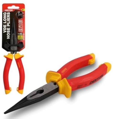 DEKTON VDE Long Nose Pliers 8 | VDE Certified Insulated Grip | Slim Precision Nose for Tight Spaces | Laser-Hardened Cutting Edges | Durable Steel for High Voltage