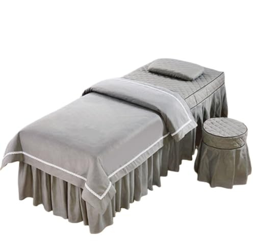 DYYEUAVT Skönhet salong sängkläder set 4 delar hudvänlig massage spa kjol överdrag pall kudde täcke (grå, 190 x 70 cm)