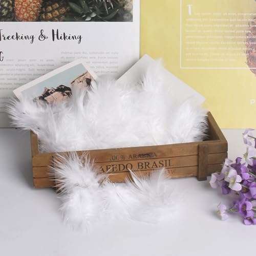 Flauschige Truthahn-Marabu-Federn, 7–14 cm, farbige Federn zum Basteln, weiche, bunte Federn, Großpackung für selbstgemachte Traumfänger, Dekoration, Zubehör, 50 Stück (weiß)