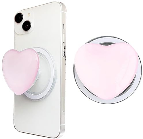 Zeaying Support magnétique en Forme cœur, Support Téléphone Rétractable avec Poignée en Verre en Forme de Cœur, Base et Poignée Extensibles, Magnétique, pour Smartphone Téléphone, Et Tablettes, Rose