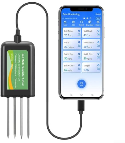 Tester del suolo USB, sensore del suolo, misuratore digitale di test dei suoli con analisi dei nutrienti NPK della temperatura del pH